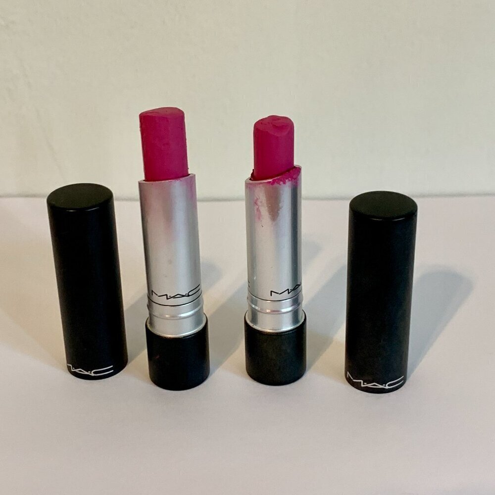 (2) MAC Pro Longwear Love Forever Lipstick USED Pink Rare Flawed Creme Disco SET